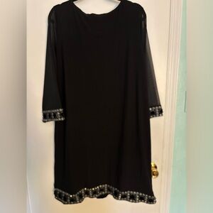 Elegant Black Dress with Embellished Sleeves and Hem 20W
